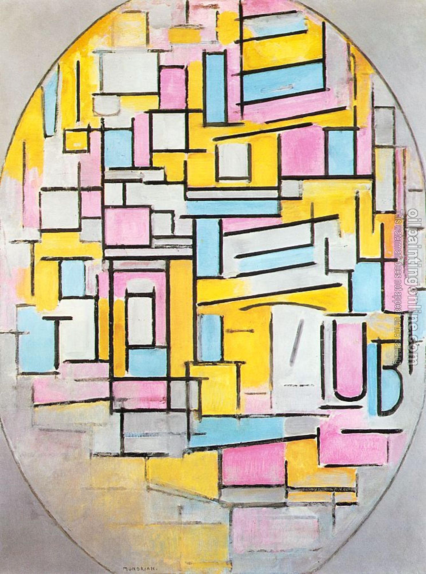 Mondrian, Piet - Composition with Oval in Color Planes II